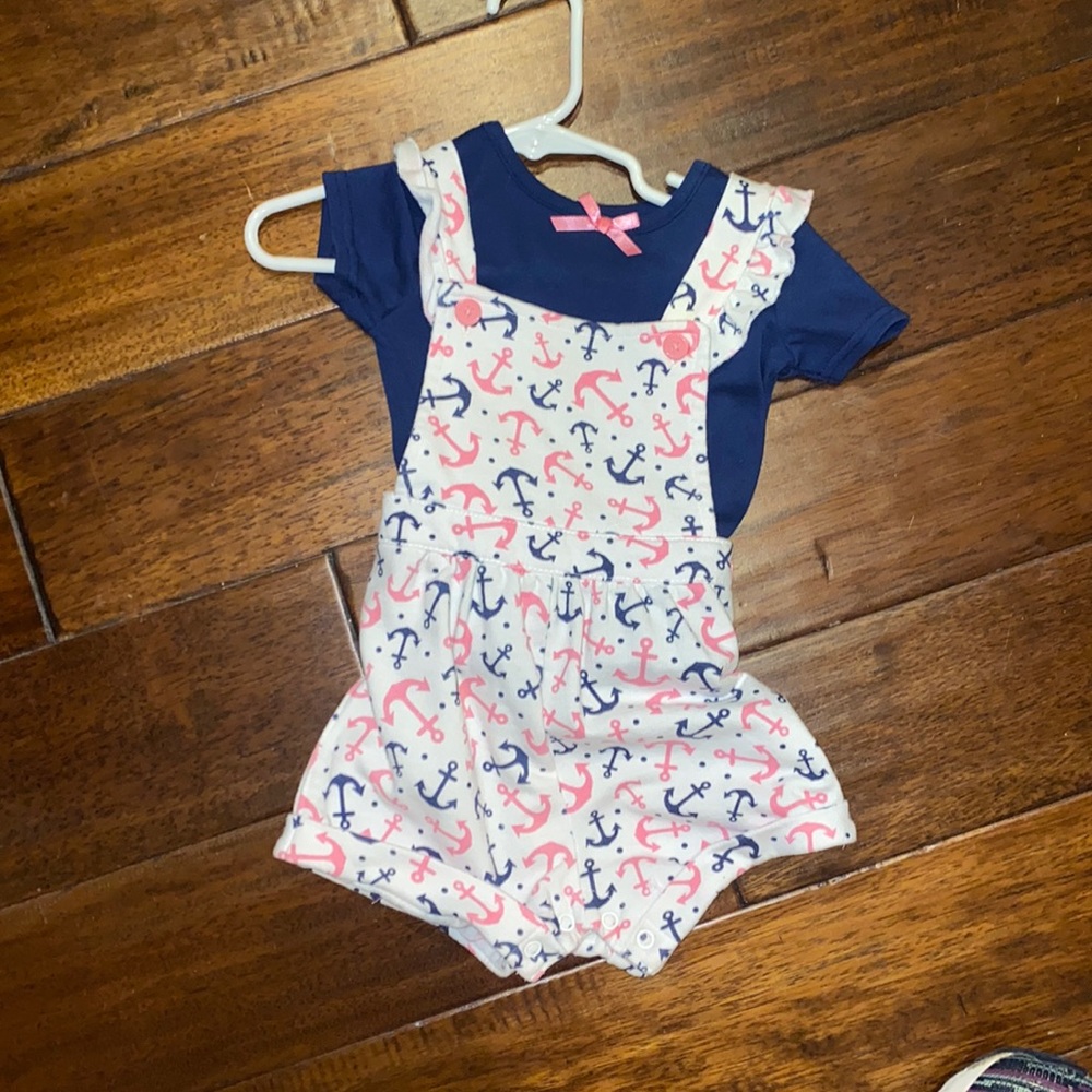 Anchor two piece set, blue and pink